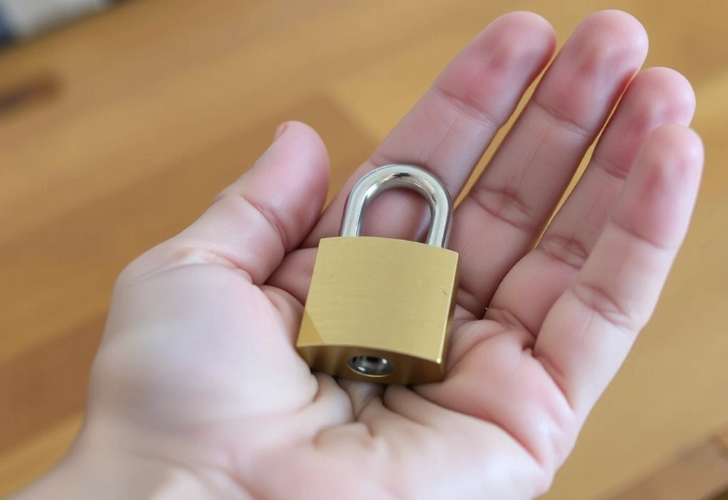 Mano che tiene un piccolo lucchetto simbolo di sicurezza dei dati